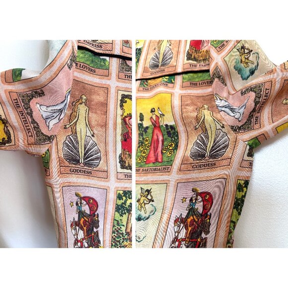 Alice + Olivia Tarot Card Alfie Silk Blouse Collared Top Mystical Print Shirt XS - Picture 12 of 14